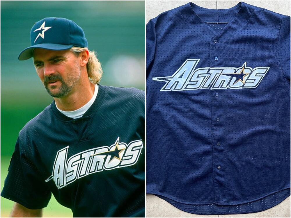 Houston Astros 1994-1996 MAJESTIC jersey XL navy mesh BP Alt MLB baseball vtg